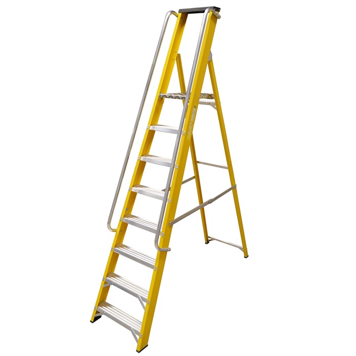 Glass Fibre Platform Step Ladders With Handrails